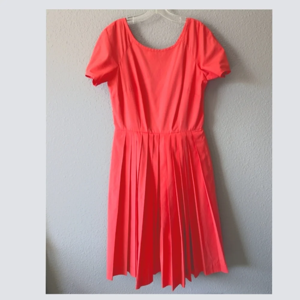 Vintage Elegant Orange Peach Dress Pleats Fit & Flare With Pockets Sz. L - Picture 6 of 10